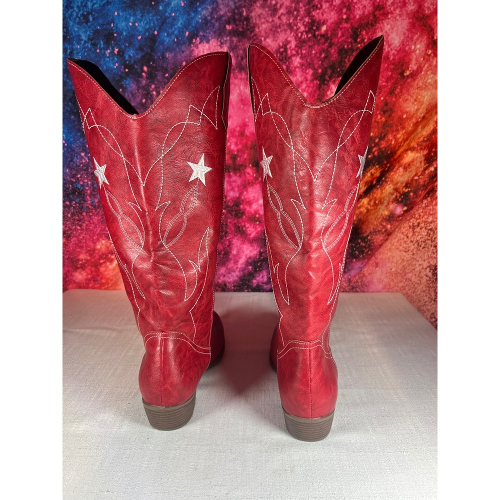 Red Star Western Cowboy Boots Mens 9 Womens 10 EU 42 Tall Pointed Toe - Picture 3 of 6